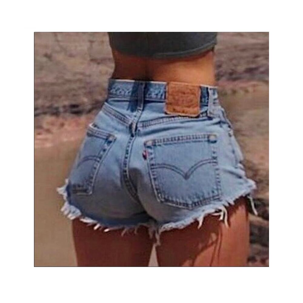 Levi's 501 Daisy Dukes Original Distressed Denim Shorts Blue High Rise Women 28